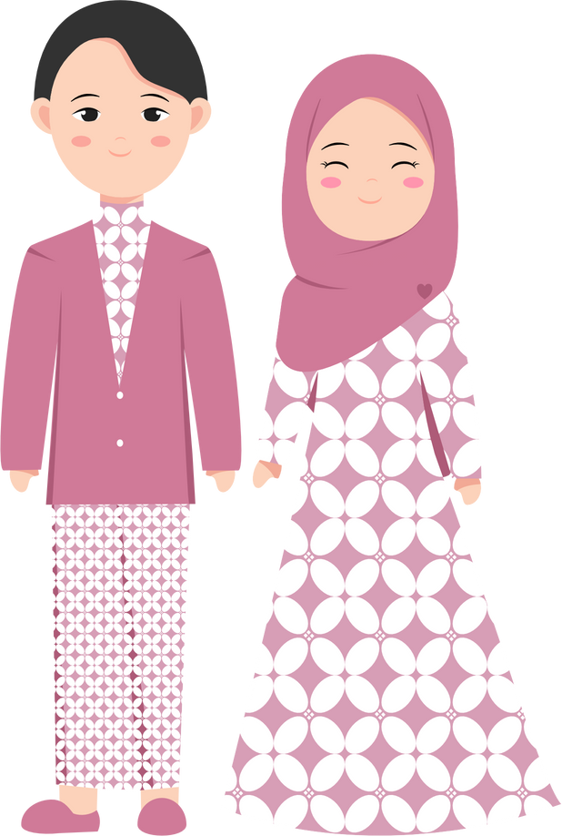 Muslim couple cartoon in batik costume